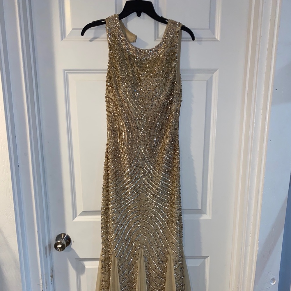 Aidan mattox gold dress